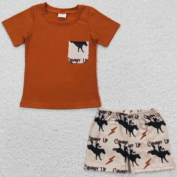 Одежда для маленьких мальчиков в западном стиле с принтом коровы и лошади, Милая Детская одежда для мальчиков, Летняя одежда, бутик Одежды для маленьких мальчиков