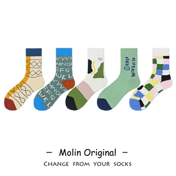 Осенние и зимние новые буквы, японские литературные носки для пары в стиле колледжа, модные высококачественные хлопчатобумажные носки средней длины