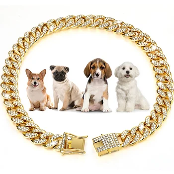 Персонализированные ошейники для маленьких средних и крупных собак, золотая цепочка для кошек, бриллиантовый кубинский ошейник с дизайнерской надежной пряжкой, ожерелье для домашних животных