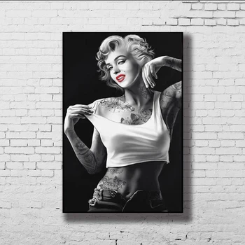 Плакат с татуировками Мэрилин Монро, модель, актриса, настенное искусство, домашний декор, плакат, картина, печать на холсте для гостиной, украшение дома