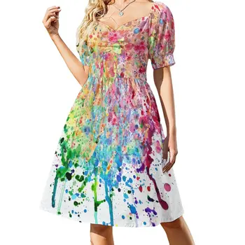 Платье с брызгами радужной краски, платье феи, длинное платье, женское летнее платье, длинное платье, женское летнее платье