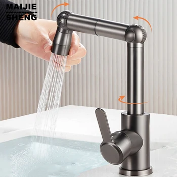 Поворот на 1080 ° Универсальный поворотный кран для ванной комнаты и кухни, современный смеситель для раковины в ванной, серый / черный / Хромированный смеситель для раковины на 1 отверстие