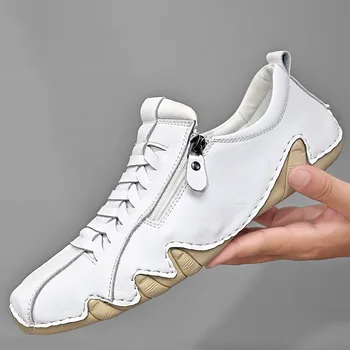 Повседневные кроссовки из натуральной кожи для мужчин, новинка 2023 года, мужская дышащая обувь для вождения с мягкой подошвой большого размера, Мужские Zapatillas Hombre