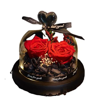 Подарочная коробка со свежими цветами Стеклянная крышка Украшения из сушеных цветов Розы для подруги
