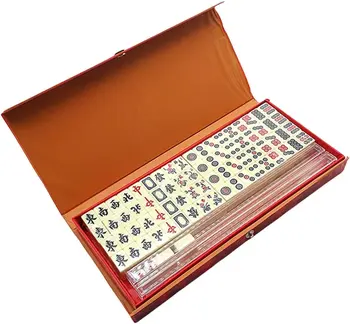 Портативный китайский семейный маджонг, дорожный набор с футляром, 146 миниатюрных плиток Маджонга, игровые аксессуары