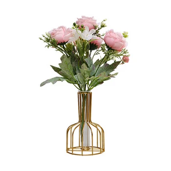 Простая золотая стеклянная ваза, геометрическая фермерская ваза, декоративные вазы для предметов декора книжных полок