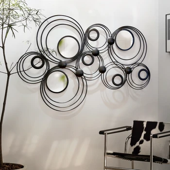 Простой современный фон для дивана в гостиной, Декоративная подвеска на стену, креативное круглое железное зеркало