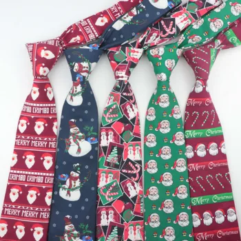 Рождественский галстук Мужская мода Повседневная Необычная Снежинка Хлопок Профессиональный галстук Санта Клаус Галстуки Шириной 8 см Снеговик Галстуки