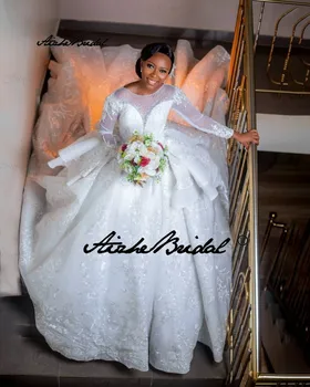 Роскошное свадебное платье большого размера с длинными рукавами и шлейфом Великолепное бальное платье для невесты Mariage 2023 Новинка