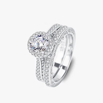 Роскошное ювелирное кольцо с муассанитом в один карат, женское кольцо из стерлингового серебра 925 пробы, Универсальный элегантный набор колец, Легкое роскошное кольцо
