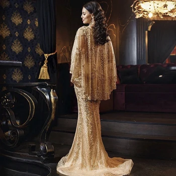 Роскошные вечерние платья русалки i Gold с накидкой-шалью, арабское вечернее платье для выпускного вечера для женщин, свадебная вечеринка