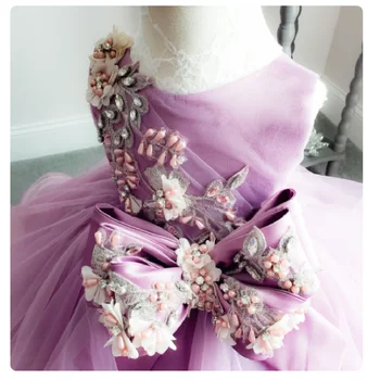 Роскошные розовые пышные платья принцессы с цветочным узором для девочек, без рукавов, День рождения, свадьба, Вечеринка, Детское вечернее платье для крещения, подарок