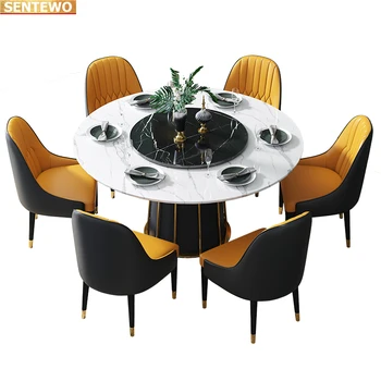 Роскошный дизайнерский круглый обеденный стол из мраморной плиты, обеденный стол с 4 стульями и 6 стульями mesa tisch furniture meuble из нержавеющей стали с золотым основанием