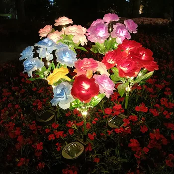 Светодиодный Атмосферный Декоративный светильник для садоводства Газон Во дворе Открытый Балкон Цветок розы Красочная Водонепроницаемая вставка Наземный Автоматический