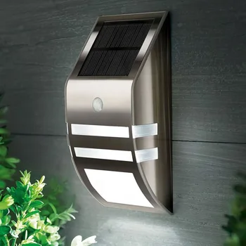 Светодиодный Солнечный светильник из нержавеющей стали, водонепроницаемый датчик движения PIR для освещения сада, двора, наружный настенный светильник, черный, серебристый цвет