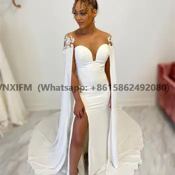 Сексуальное свадебное платье с глубоким V-образным вырезом 2023, Блестящее Атласное платье невесты трапециевидной формы с высоким разрезом, Съемный рукав для женщин Vestidos De Noiva