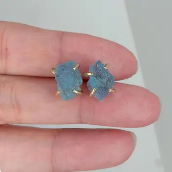 Серебро YYGEM 925 Пробы, натуральный Голубой Аквамарин, грубые серьги-гвоздики, серьги с синими драгоценными камнями в подарок