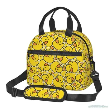 Симпатичная сумка для ланча в виде желтой утки с регулируемым плечевым ремнем, изолированный ланч-бокс, термосумка-холодильник, многоразовая сумка-тоут для женщин и мужчин