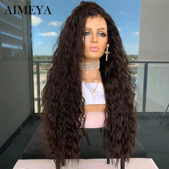 Синтетические парики на кружеве AIMEYA для женщин, Каштановый парик, ежедневно используемые кружевные парики из высокотемпературного волокна, кудрявый парик для косплея с глубокой волной