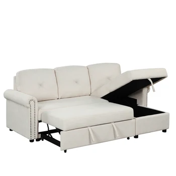 Современный Раскладной секционный диван-кровать, 3-местный Угловой диван L-образной формы с шезлонгом для хранения вещей