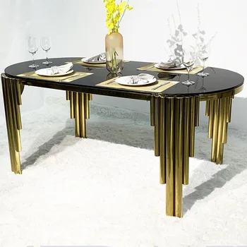 Современный простой обеденный стол из нержавеющей стали, обеденный стол для дома, закаленное стекло, обеденные столы и стулья для внешней торговли