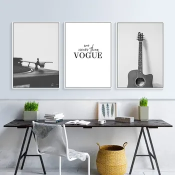 Современный черно-белый музыкальный инструмент, художественный холст, печать гитарных плакатов, стена для музыкального класса, домашний декор без рамы