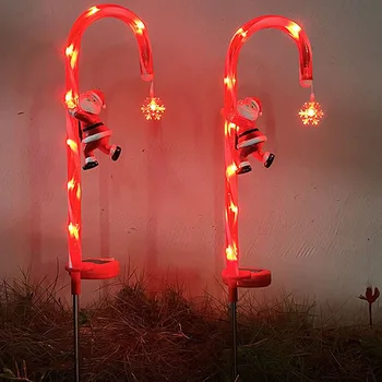 Солнечные рождественские огни, светильник из леденцовой трости, уличная лампа для сада во дворе с Санта-Клаусом и пингвином, праздничное украшение виллы, лампа для газона