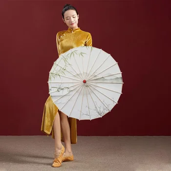 Старинный Абажур из масляной бумаги, Персональный зонтик от солнца, Элегантный Китайский Декоративный зонтик с чернилами, зеленый бамбук, Цветок сливы, Танцевальный косплей