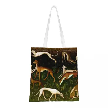 Сумки через плечо для борзых, женская холщовая хозяйственная сумка, эстетичная сумка для покупок для собак Greyhound Whippet Lurcher, Большая вместительная сумка для покупок
