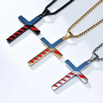Титановая Сталь Американский Флаг Крест Подвески Ожерелье Для Мужчин Христианство Ювелирные Изделия Прямая Доставка