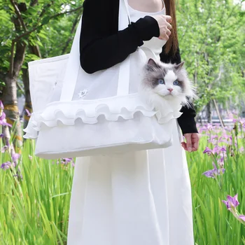 Элегантная сумка для домашних животных с кружевным цветком, легкая дышащая Летняя переносная сумка для домашних животных, плюшевый рюкзак для маленькой собаки, переносная сумка для кошки