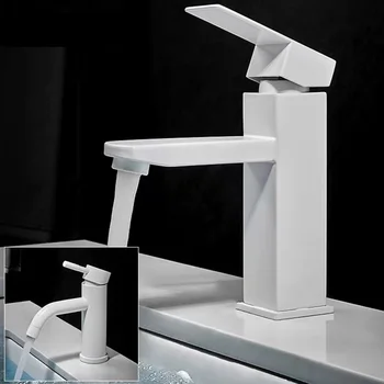 Элегантный Белый смеситель для воды из нержавеющей стали, установленный на бортике смесителя для ванной комнаты
