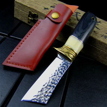 Японская ручная ковка, черная деревянная ручка, охотничий нож с медной головкой, тактический прямой нож, походный нож для выживания