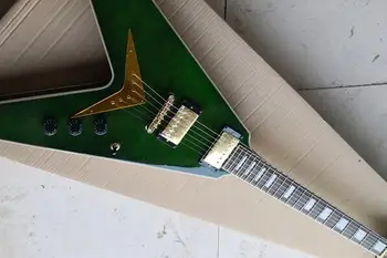 изготовленная на заказ китайской гитарной фабрикой новая электрогитара цвета зеленых морских водорослей gold hardware V shap instock 62
